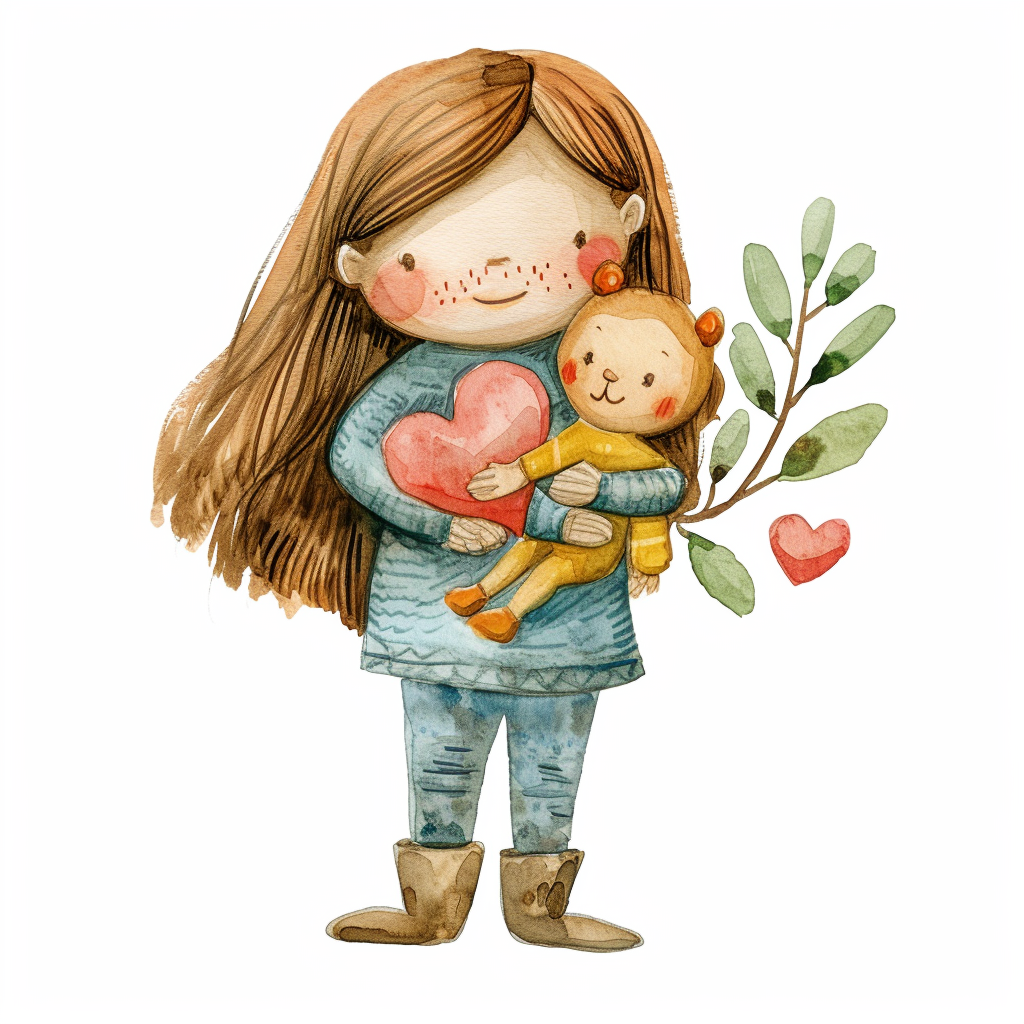 Cute Girl Holding Stuffed Animal Clipart with White Background