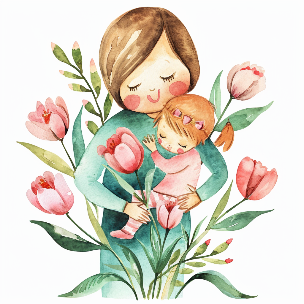 Mother Daughter Watercolor Clipart with White Background