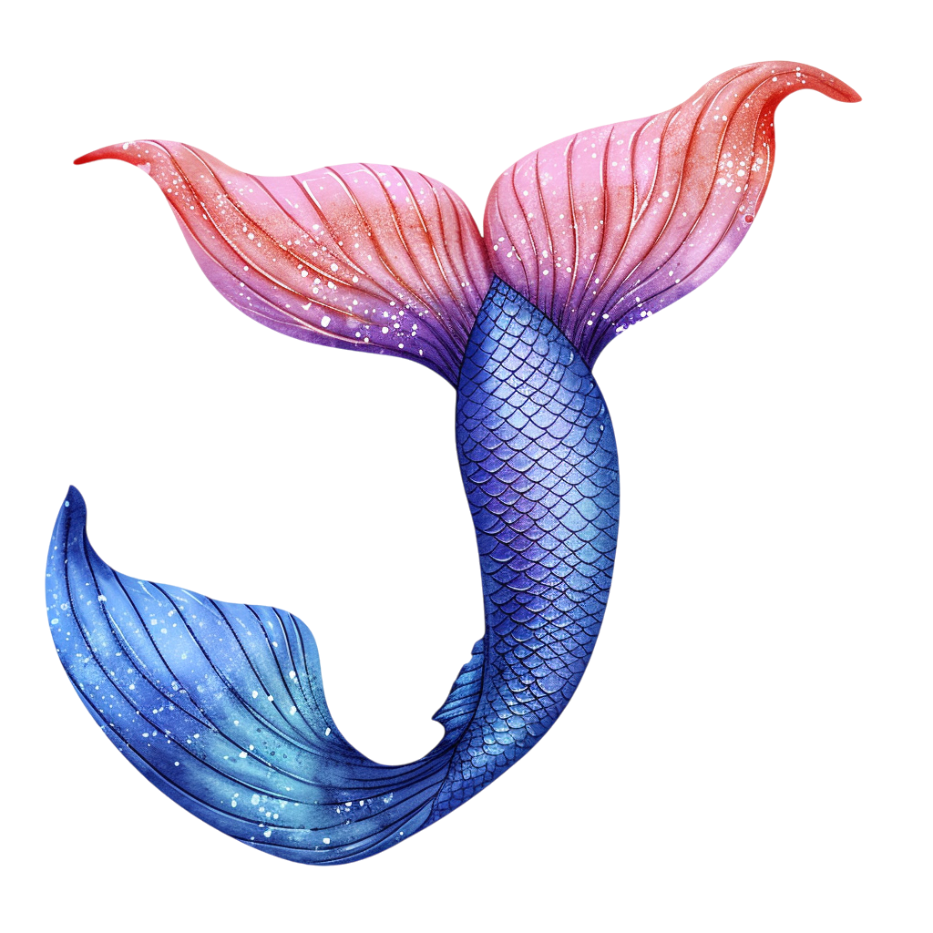 Colorful Mermaid Tail Watercolor Clipart with Transparent Background