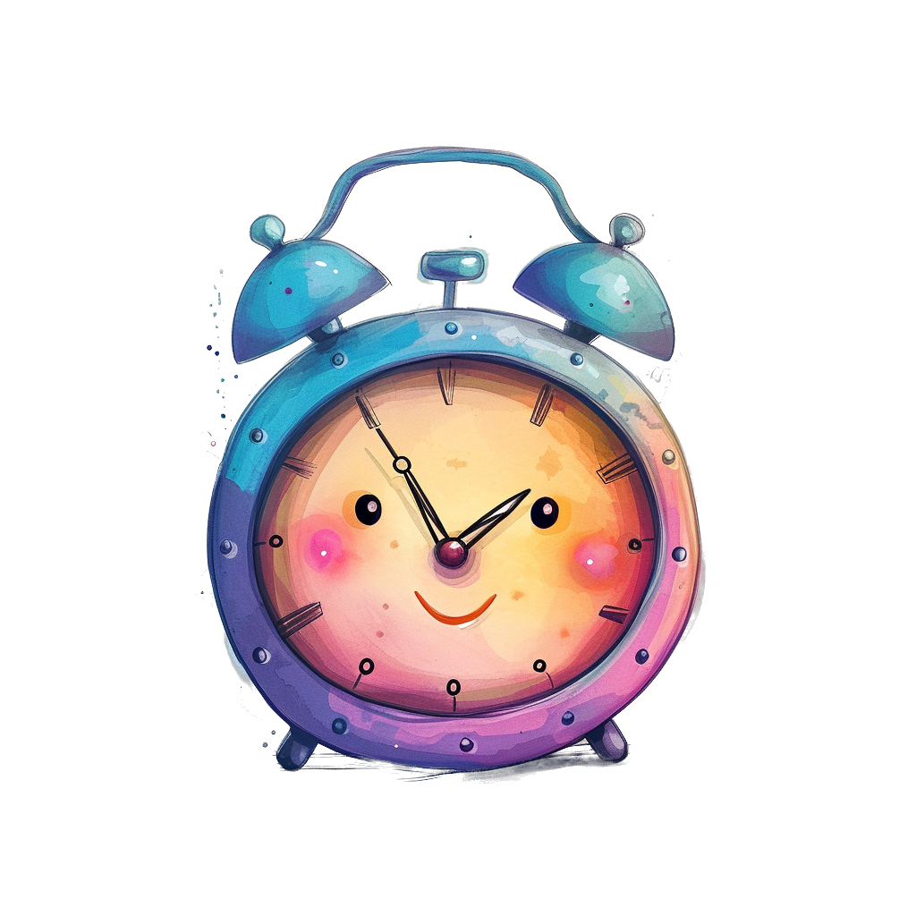 Colorful Smiling Alarm Clock Clipart with Transparent Background