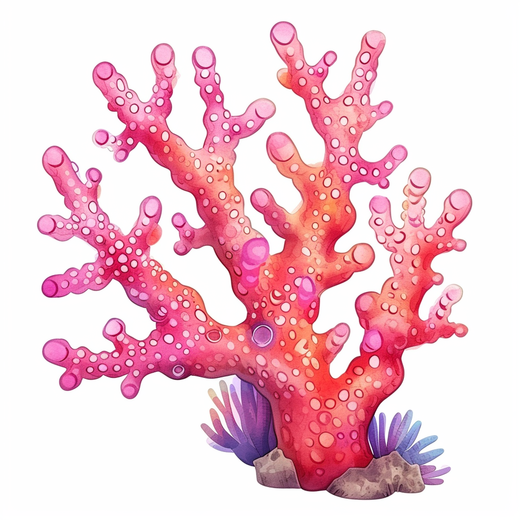 Colorful Pink Coral Reef Clipart with Transparent Background