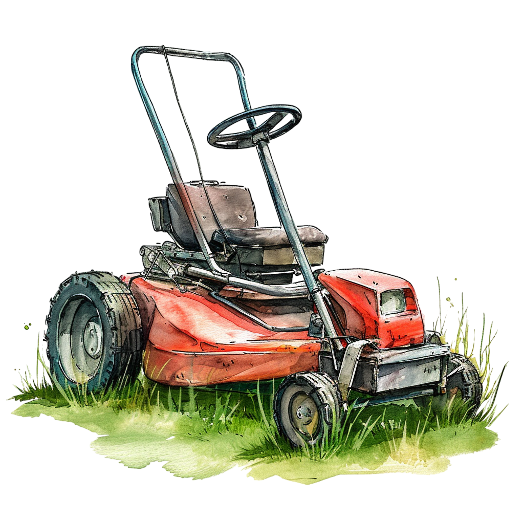 Colorful watercolor-lawn mower clipart with Transparent Background