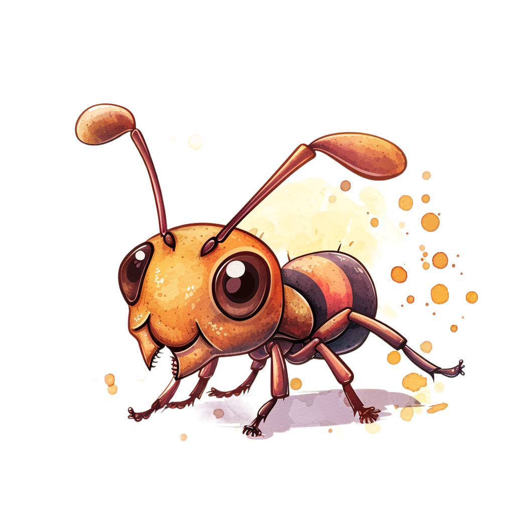 Colorful cute cartoon ant with Transparent Background