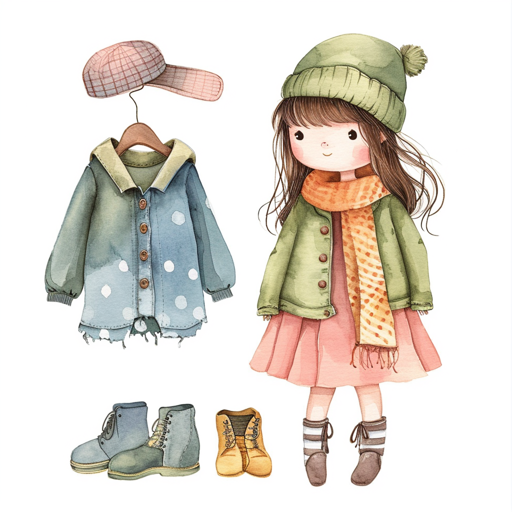 Girl Watercolor Clipart with White Background