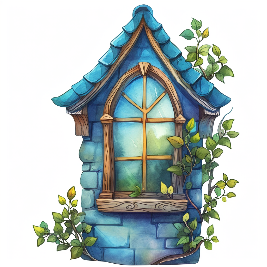 Blue Stone Window With Vines Clipart with White Background