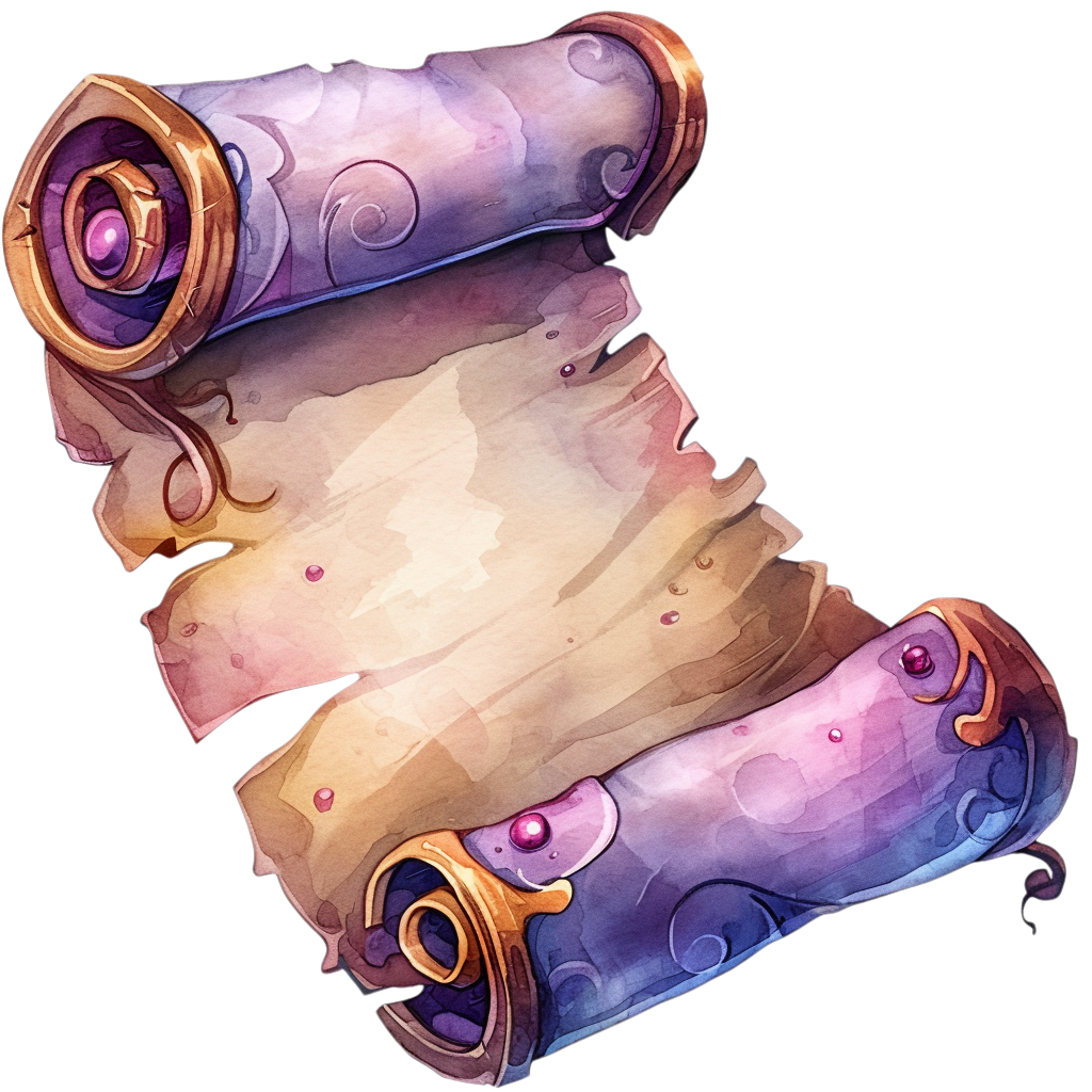Colorful Fantasy Parchment Scroll Clipart with Transparent Background