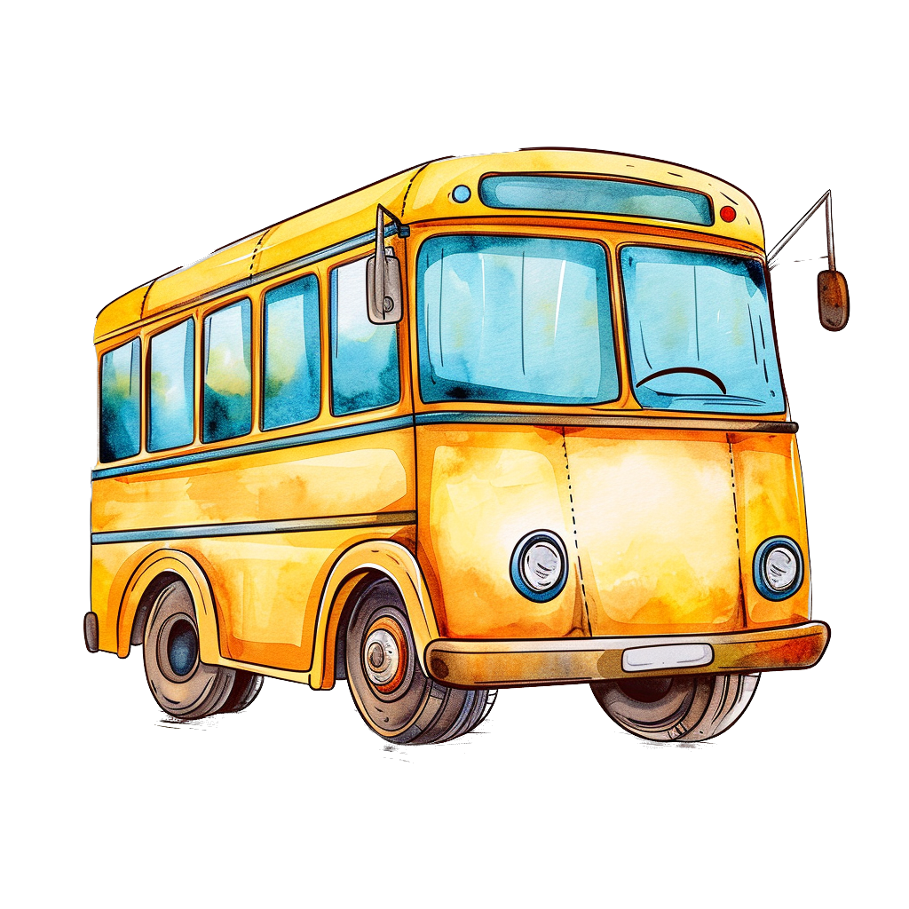 Colorful yellow bus clipart with Transparent Background