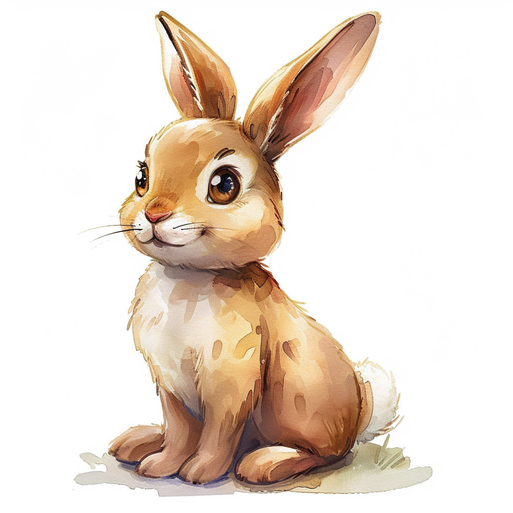 Cute Watercolor Bunny Clipart with White Background