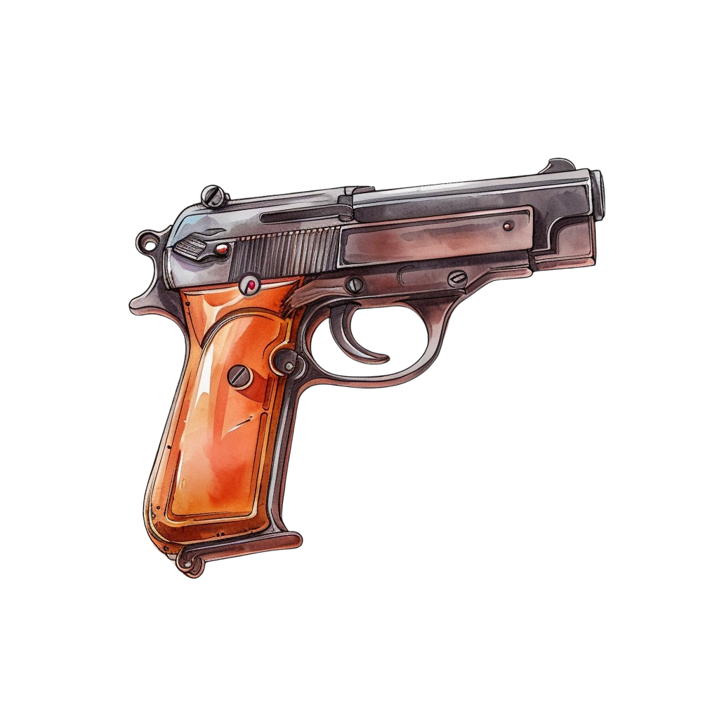 Colorful Vintage Handgun Clipart with Transparent Background