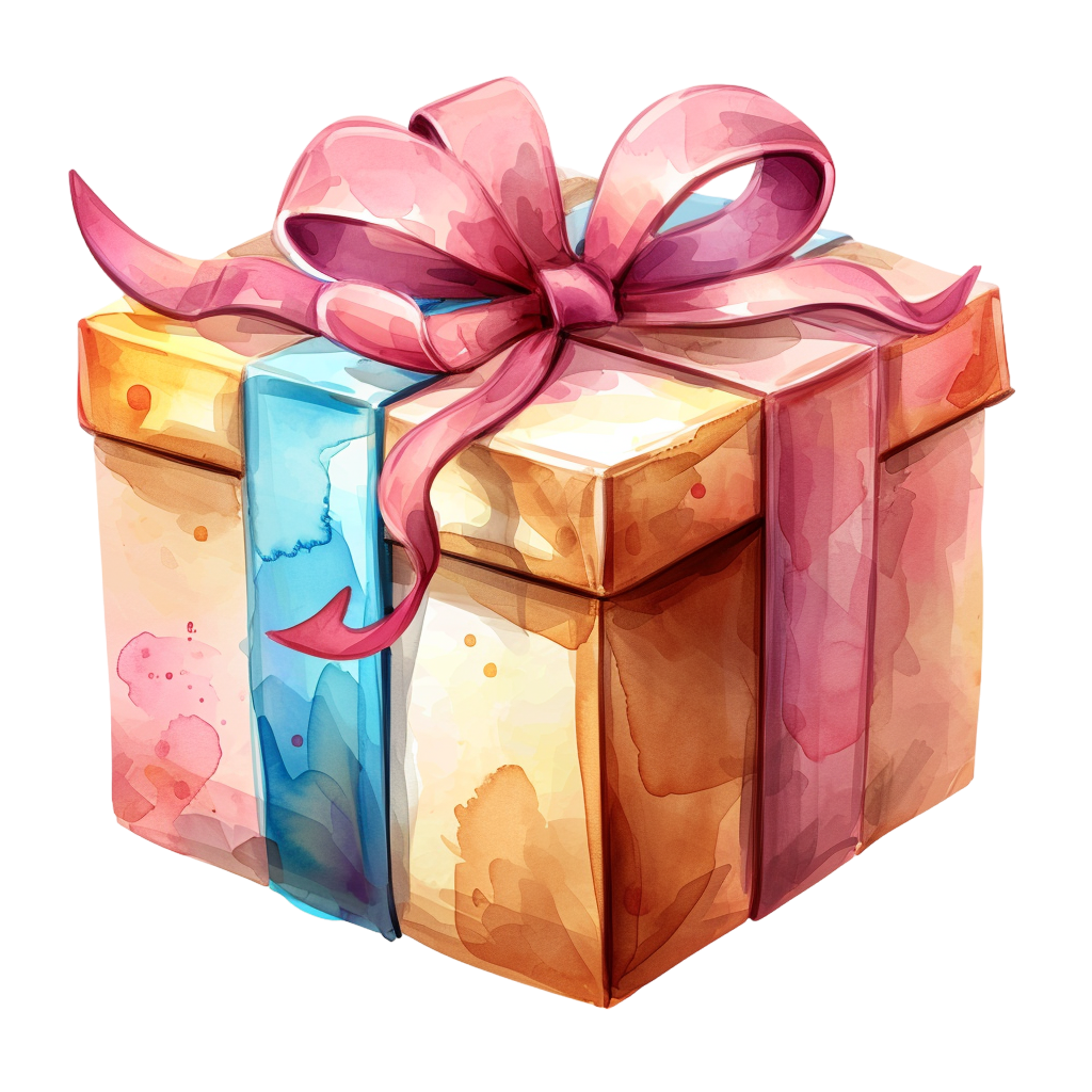 Colorful watercolor gift box clipart with Transparent Background