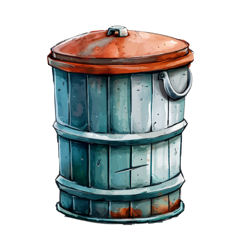 Colorful Rusty Metal Trash Can Clipart with Transparent Background