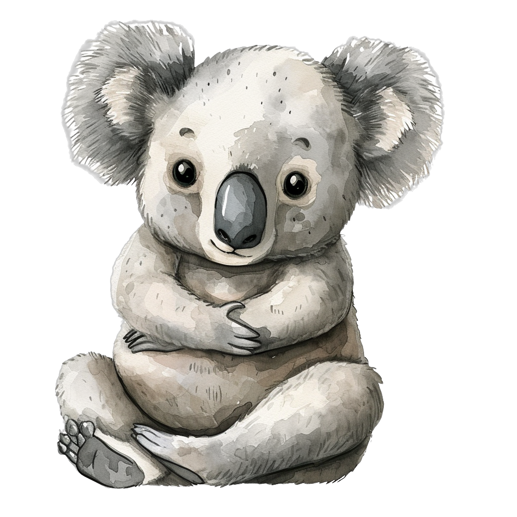 Colorful watercolor koala clipart with Transparent Background