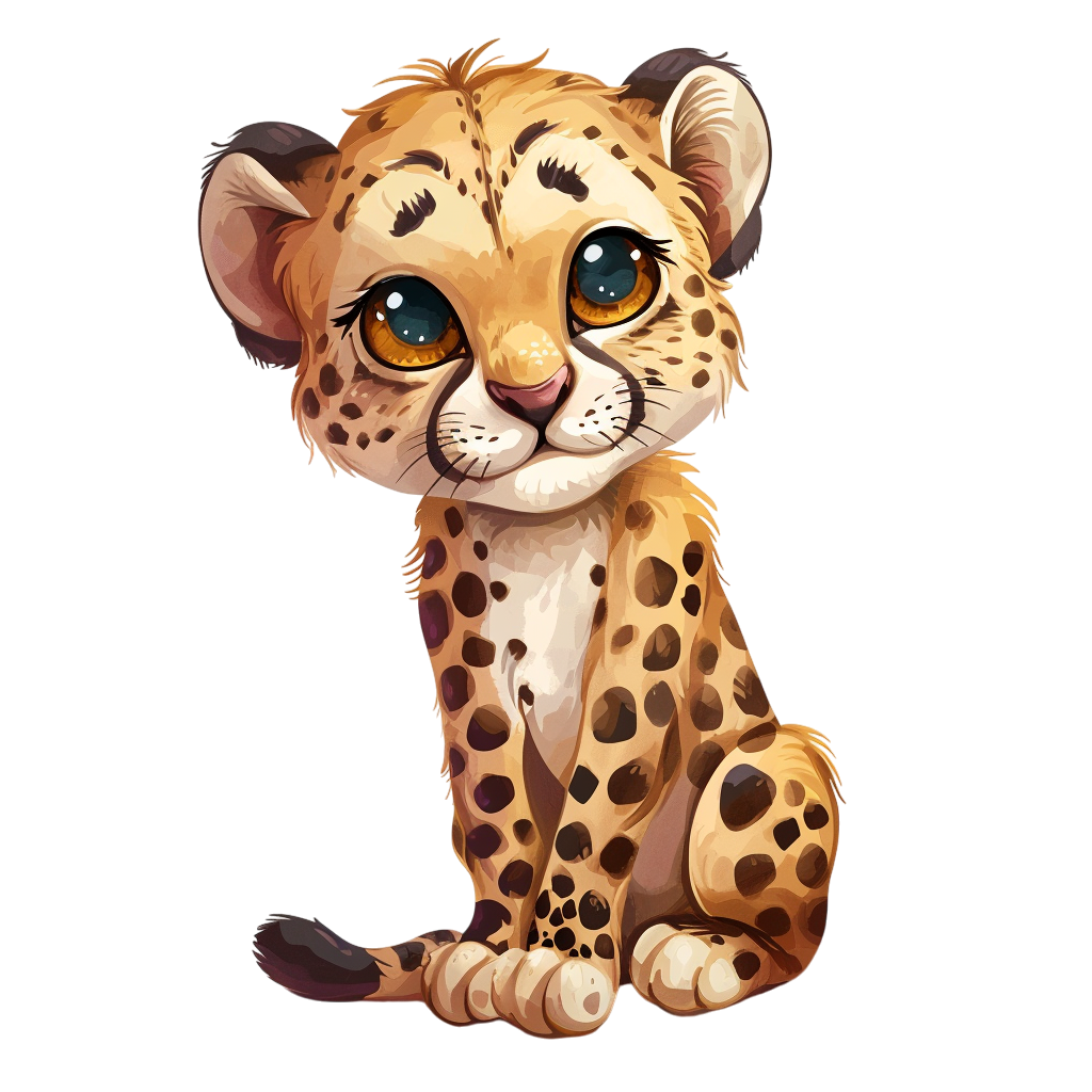 Colorful Cute Baby Cheetah Clipart with Transparent Background