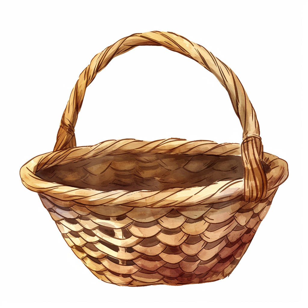 Handwoven Wicker Basket Clipart with White Background