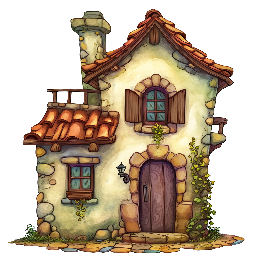 Colorful Small Stone Cottage with Transparent Background
