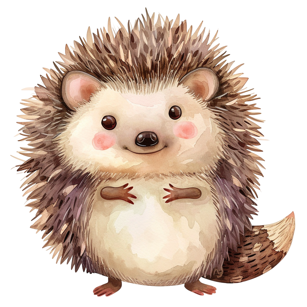 Colorful super cute Hedgehog Clipart with Transparent Background