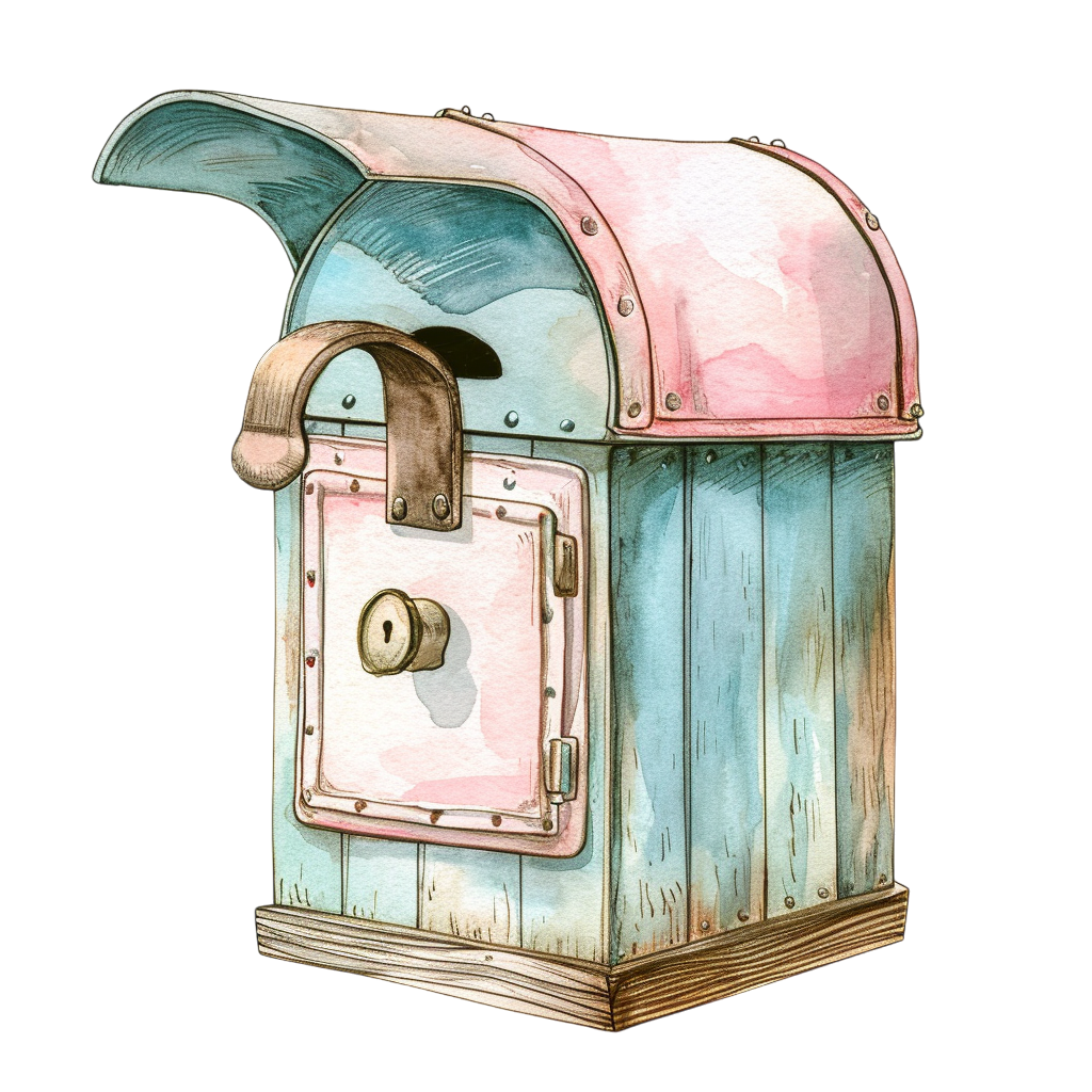 Colorful Vintage Watercolor Mailbox Clipart with Transparent Background