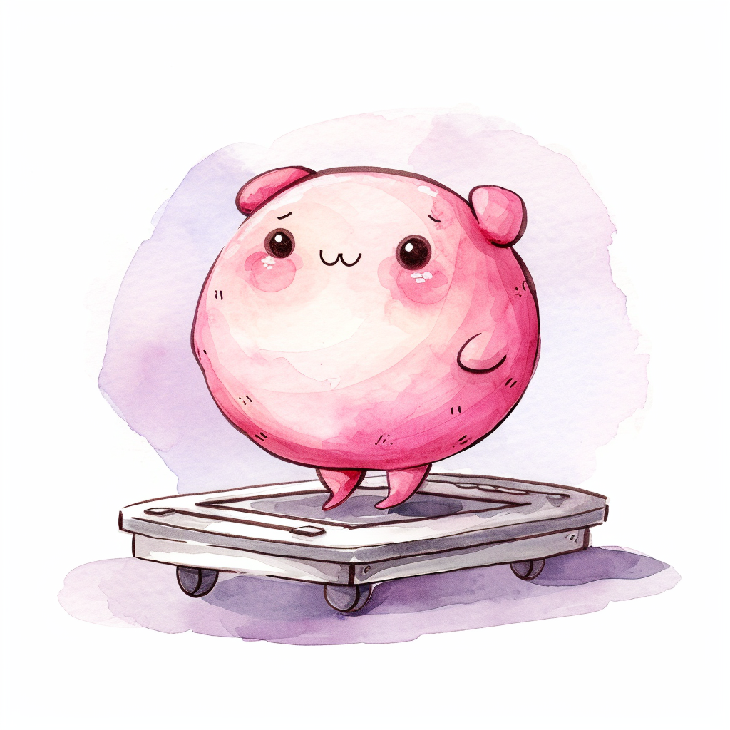 Cute Pink Blob on Weighing Scale Clipart with White Background