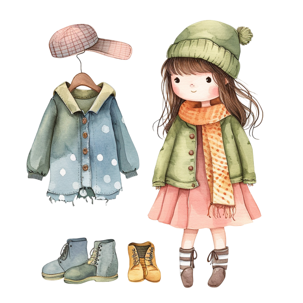 Colorful Girl Watercolor Clipart with Transparent Background
