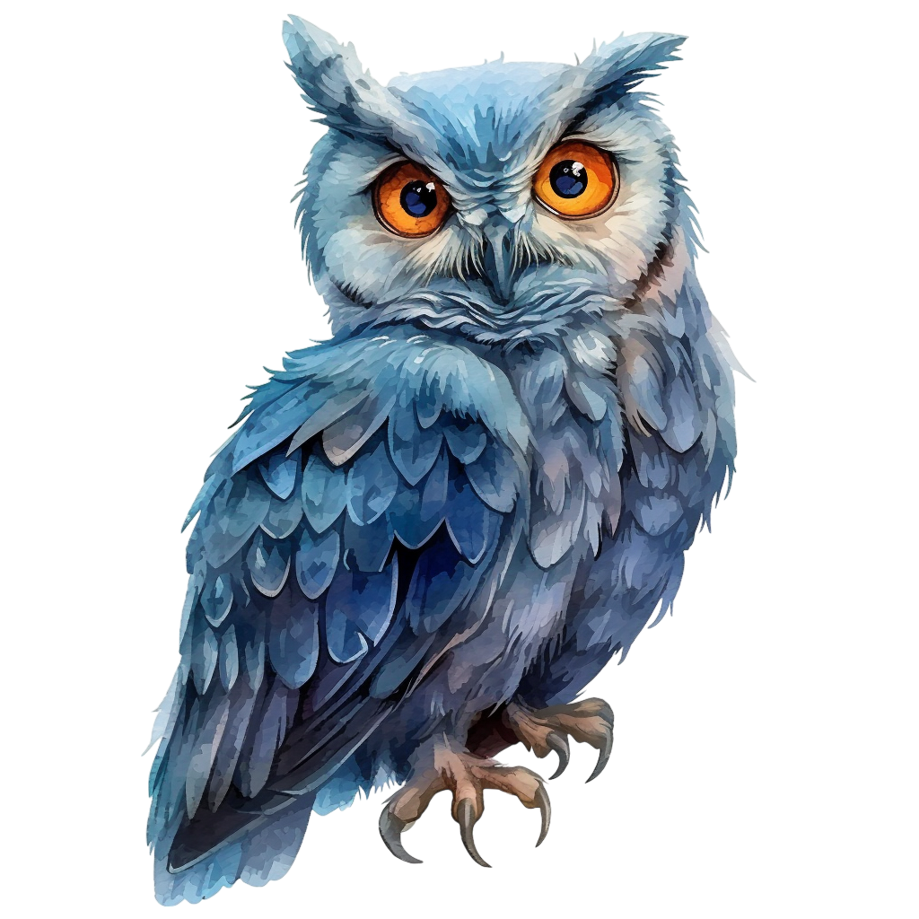 Colorful Majestic Blue Owl Clipart with Transparent Background