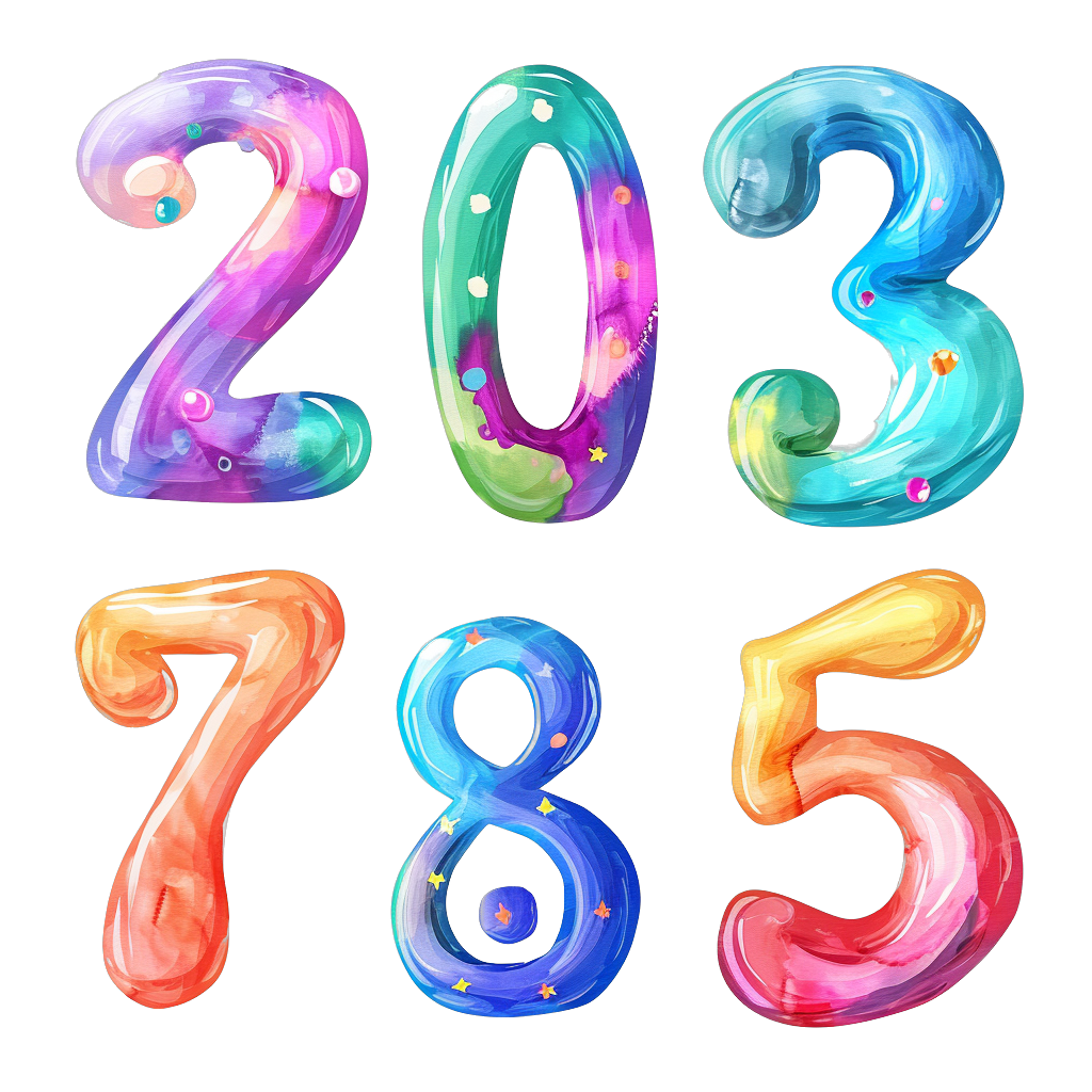 Colorful cute numbers clipart with Transparent Background