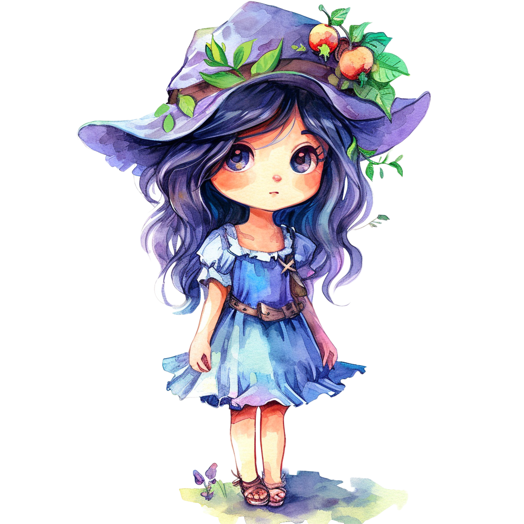 Colorful Cute purple witch clipart with Transparent Background
