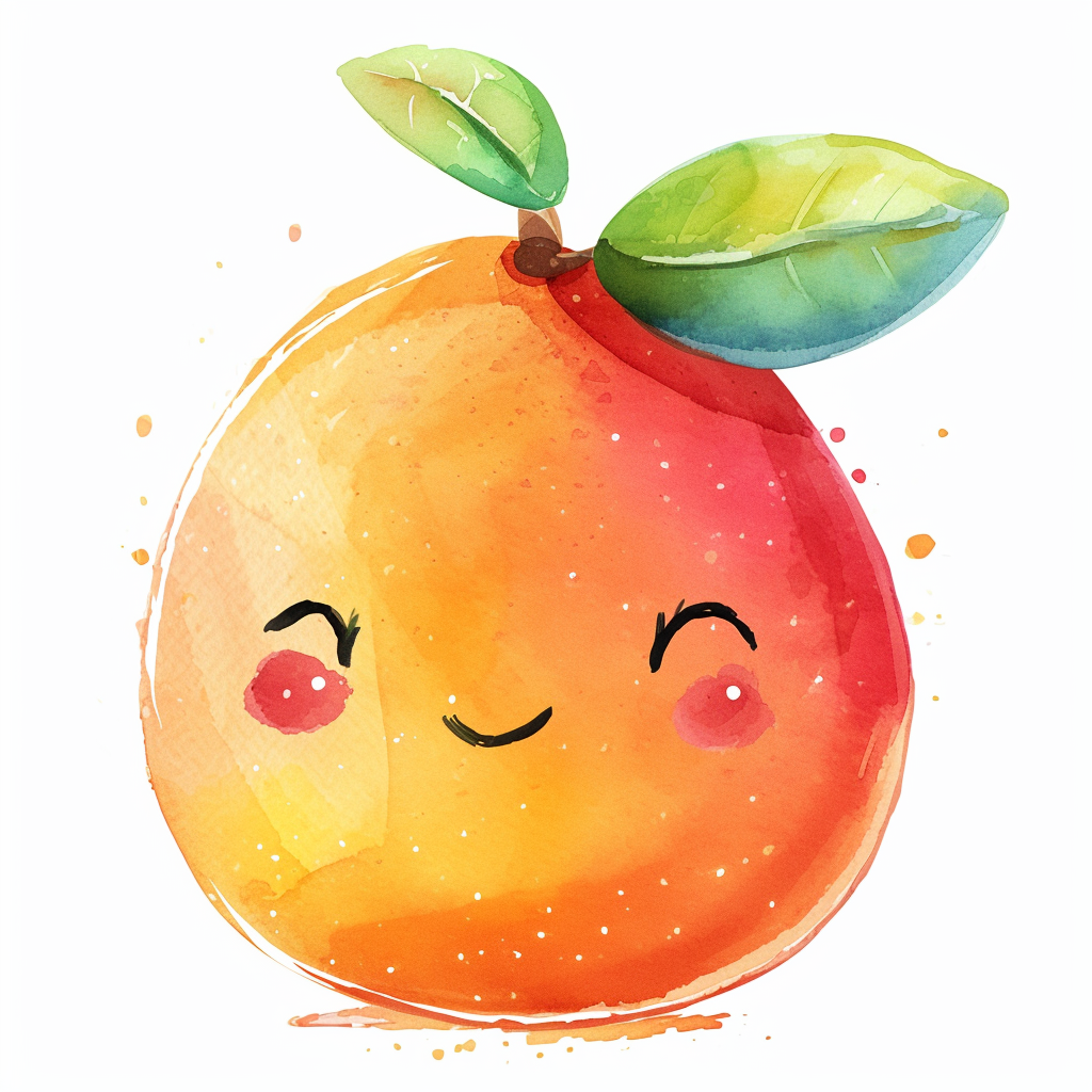 Cute Smiling Mango Watercolor Clipart with White Background