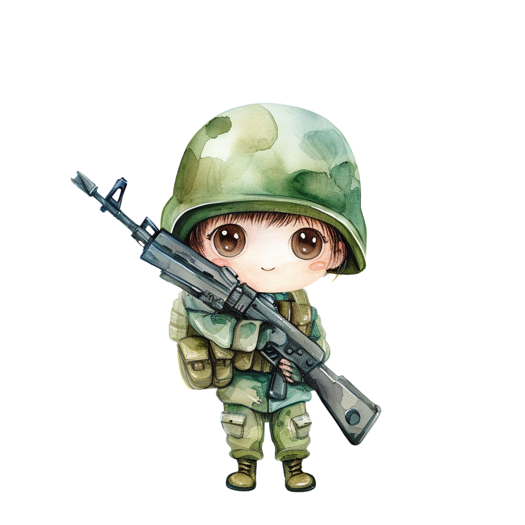 Colorful Cute Soldier Clipart with Transparent Background