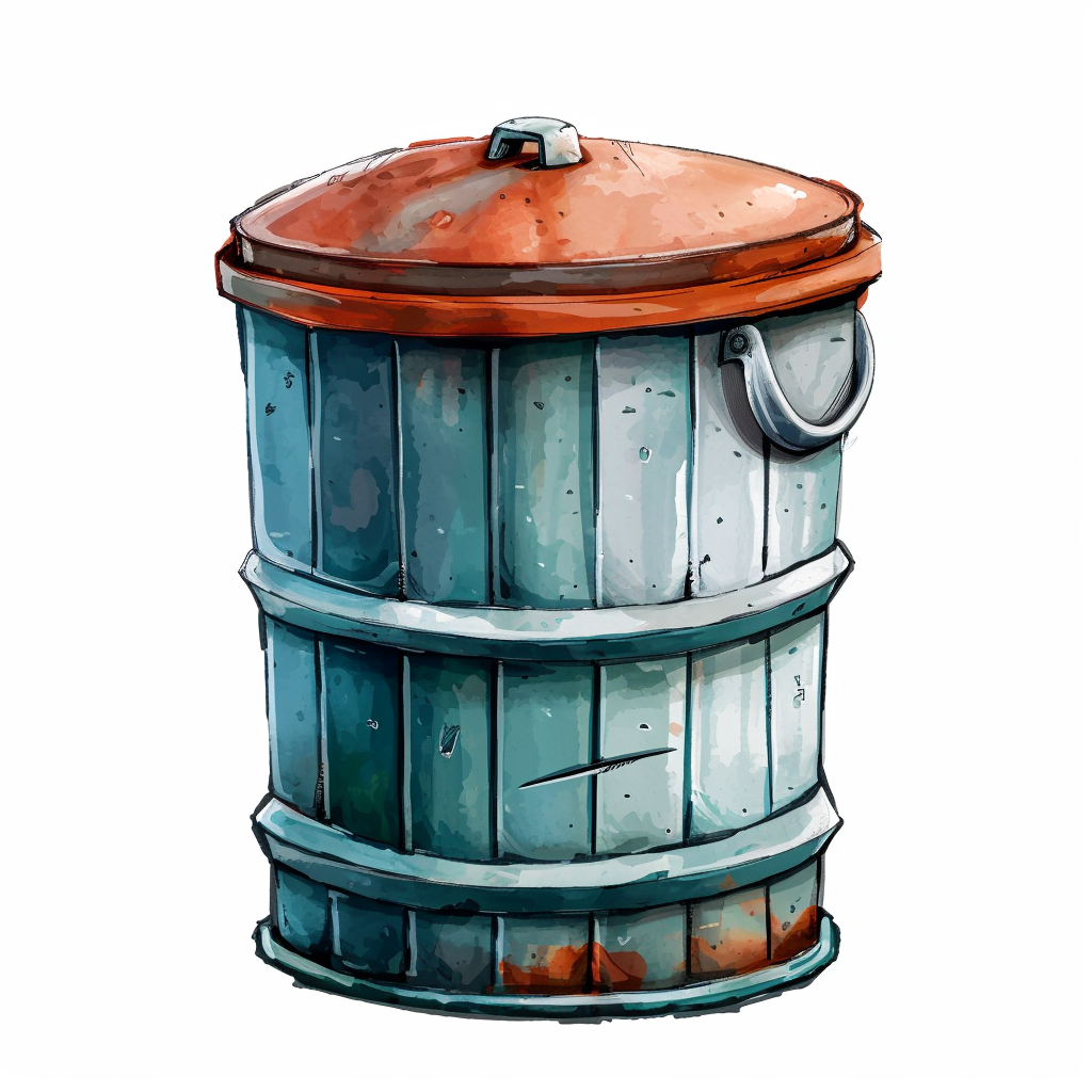 Rusty Metal Trash Can Clipart with White Background