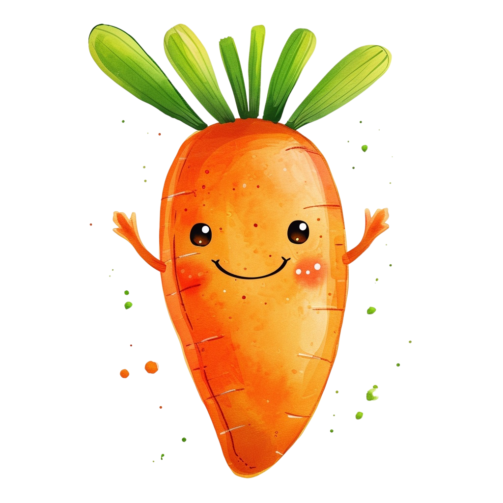 Colorful Happy Carrot Clipart with Transparent Background
