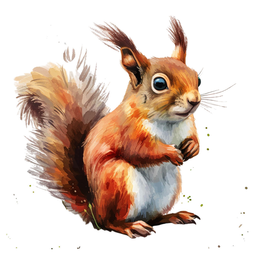 Colorful Adorable Watercolor Red Squirrel Clipart with Transparent Background