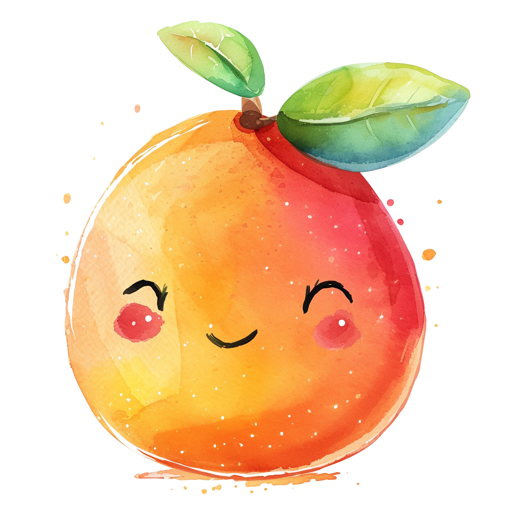 Colorful Cute Smiling Mango Watercolor Clipart with Transparent Background