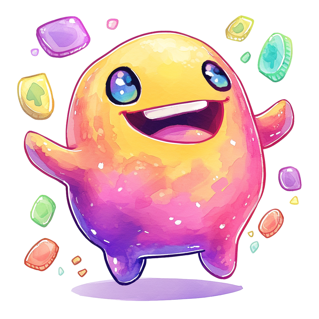 Colorful cute blob character jumping clipart with Transparent Background