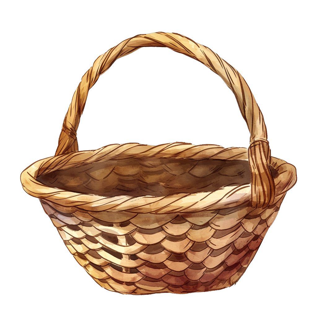 Colorful Handwoven Wicker Basket Clipart with Transparent Background