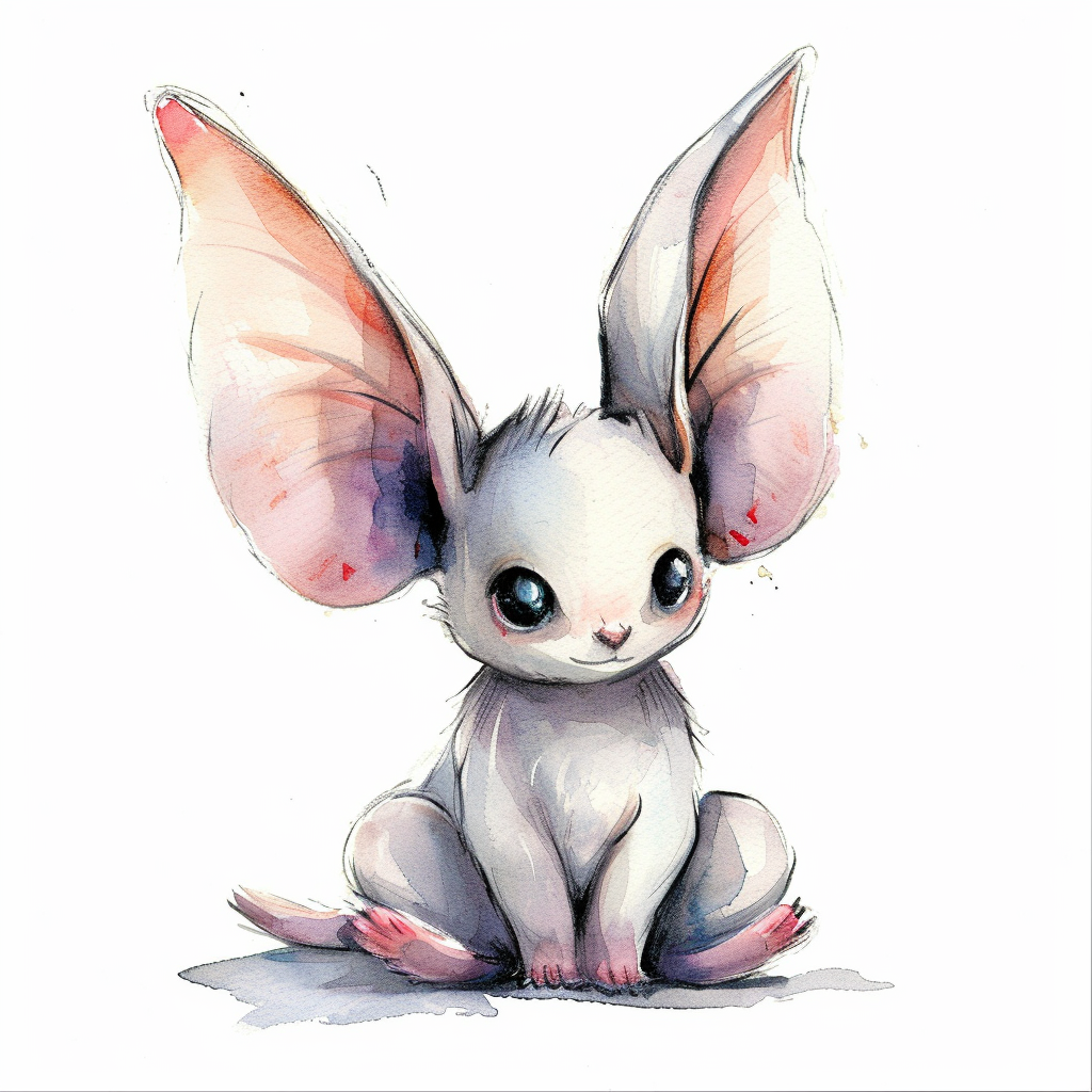 Cute Cartoon Mouse Big Ears Clipart with White Background