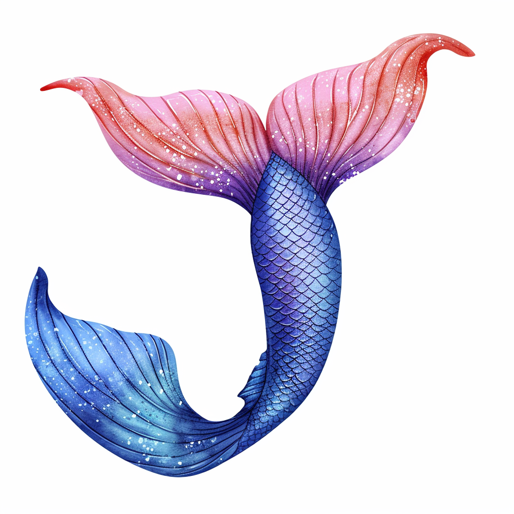 Mermaid Tail Watercolor Clipart with White Background