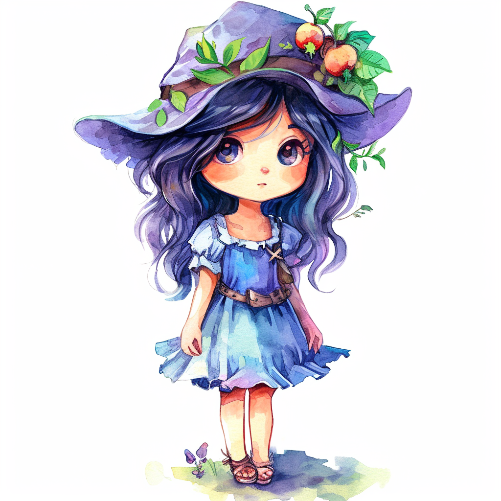 Cute purple witch clipart with White Background