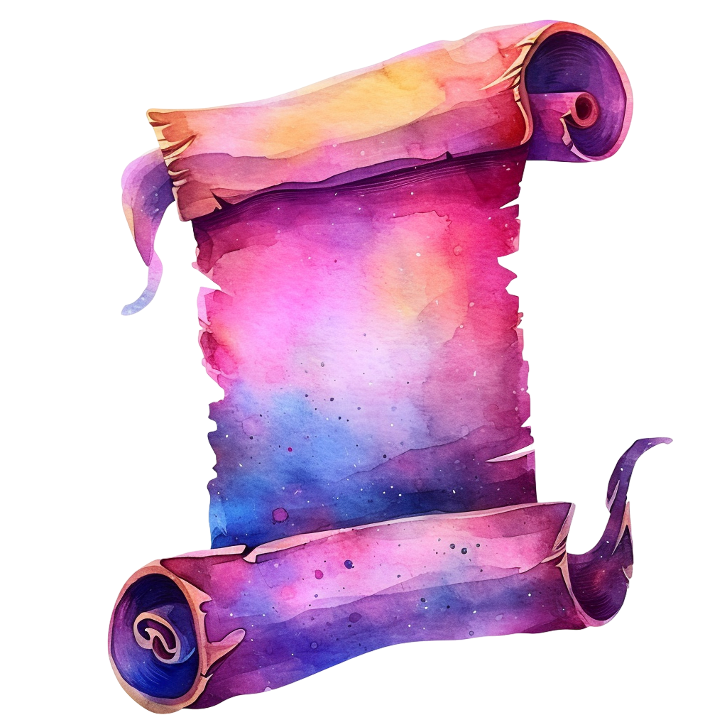 Colorful Magical Galaxy Watercolor Scroll Clipart with Transparent Background