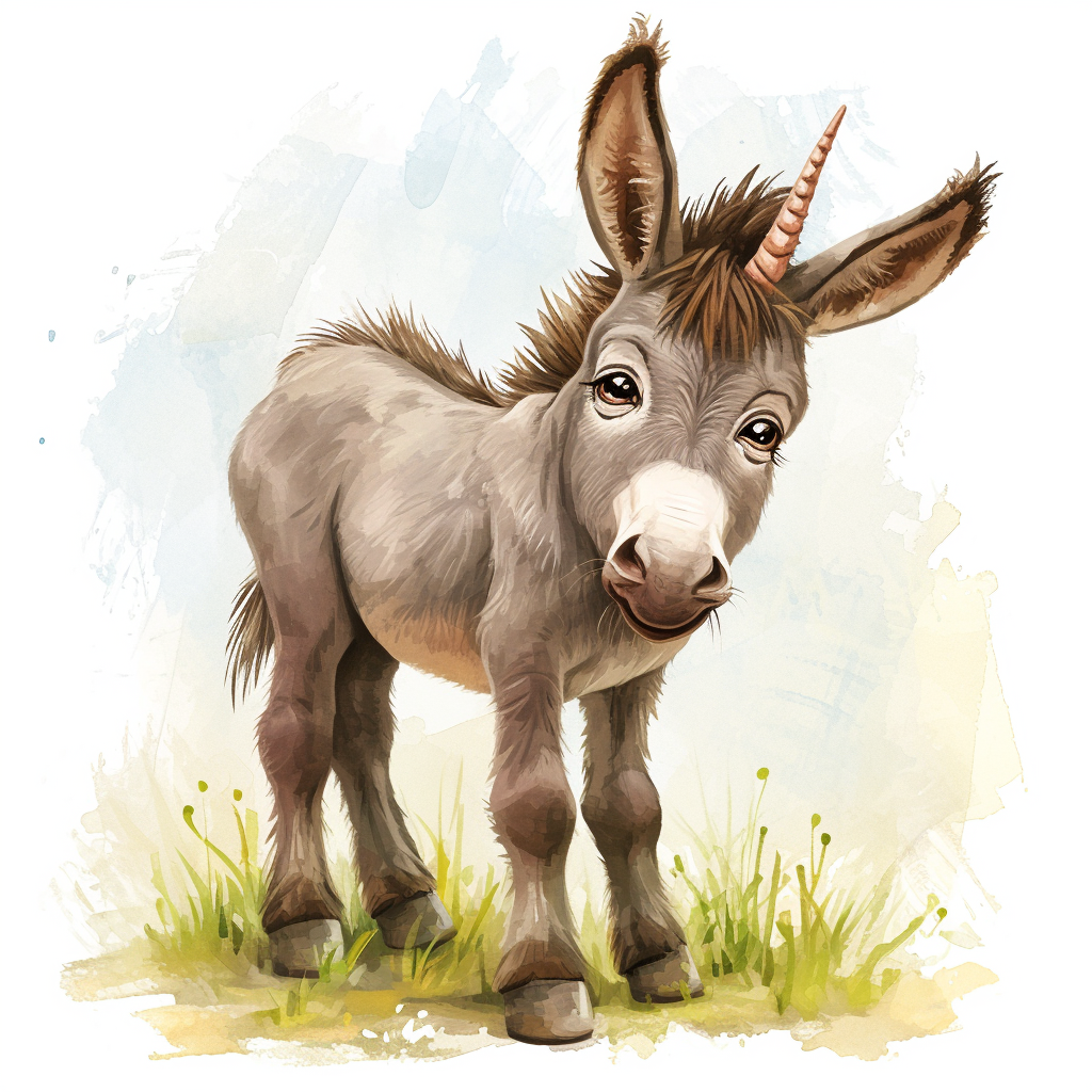 Cute Watercolor Donkey Clipart with White Background