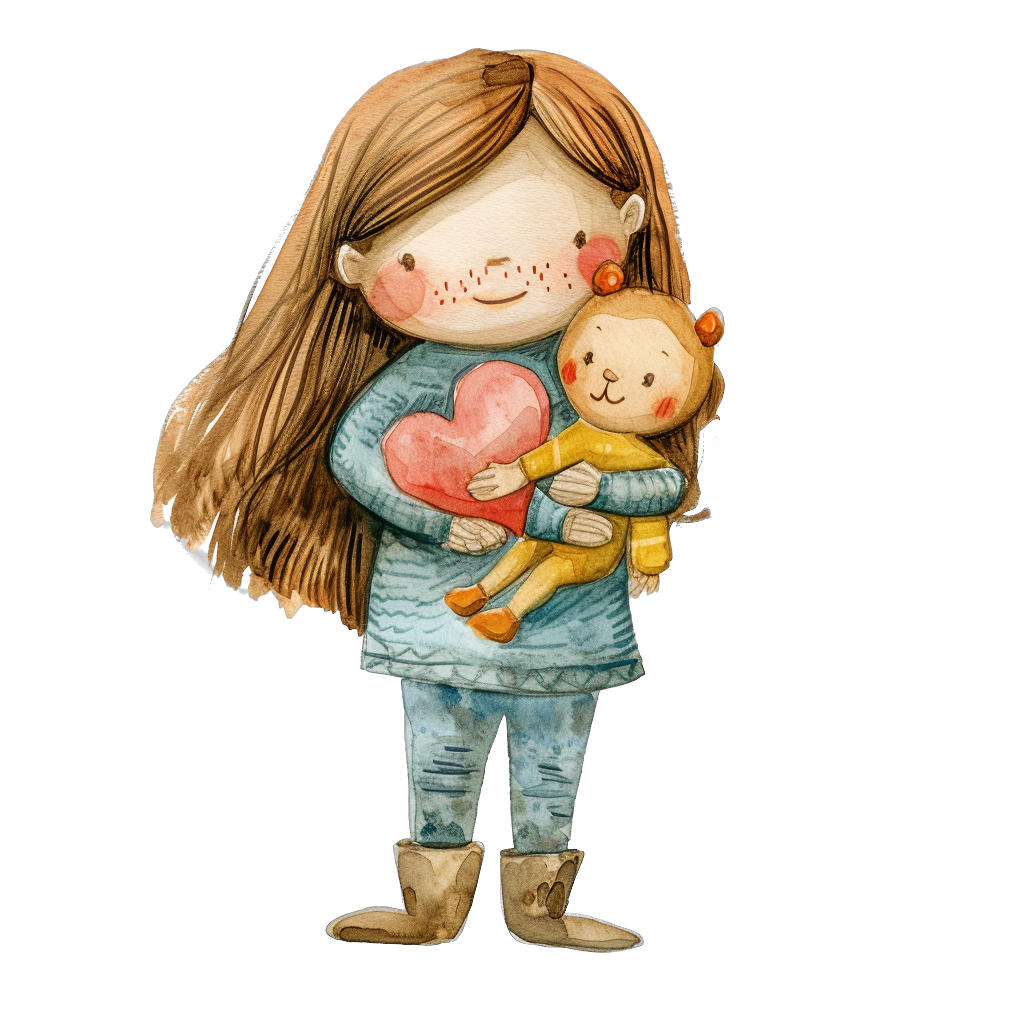 Colorful Cute Girl Holding Stuffed Animal Clipart with Transparent Background