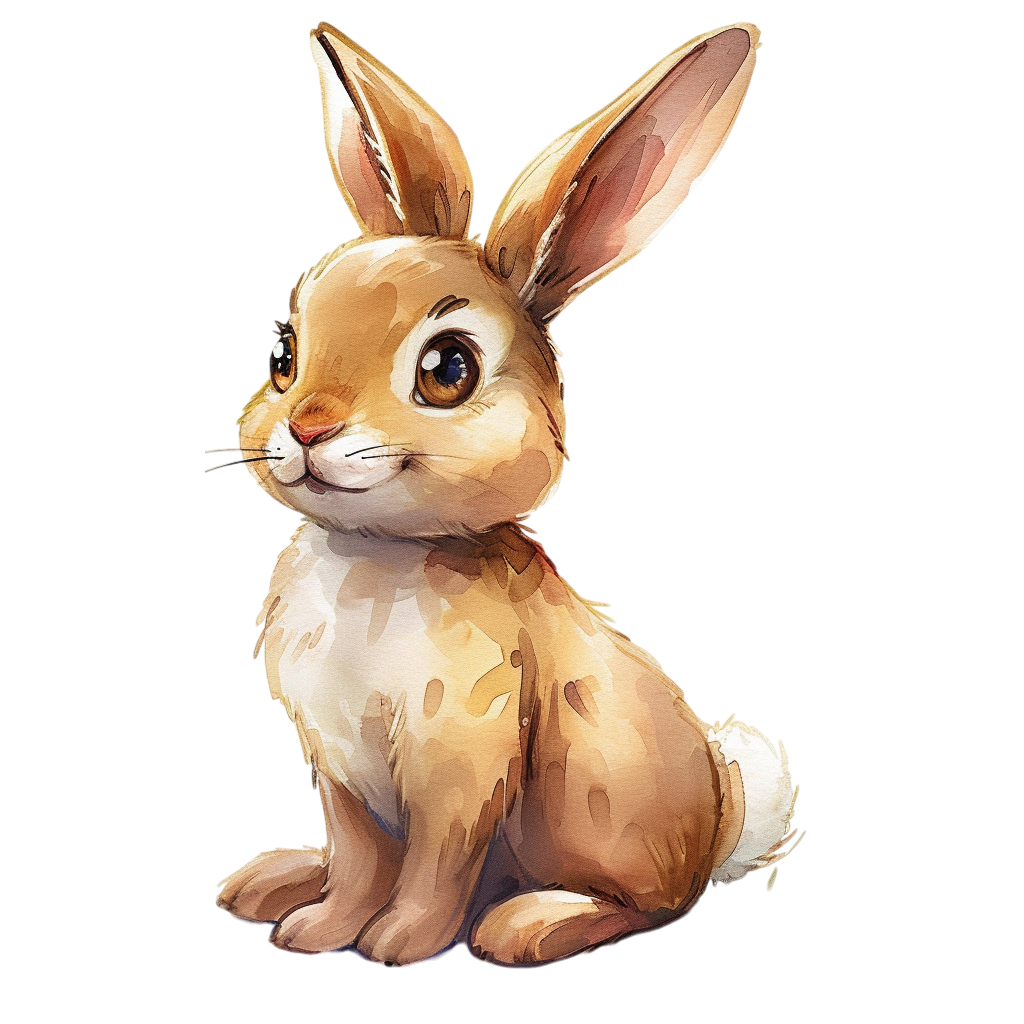 Colorful Cute Watercolor Bunny Clipart with Transparent Background