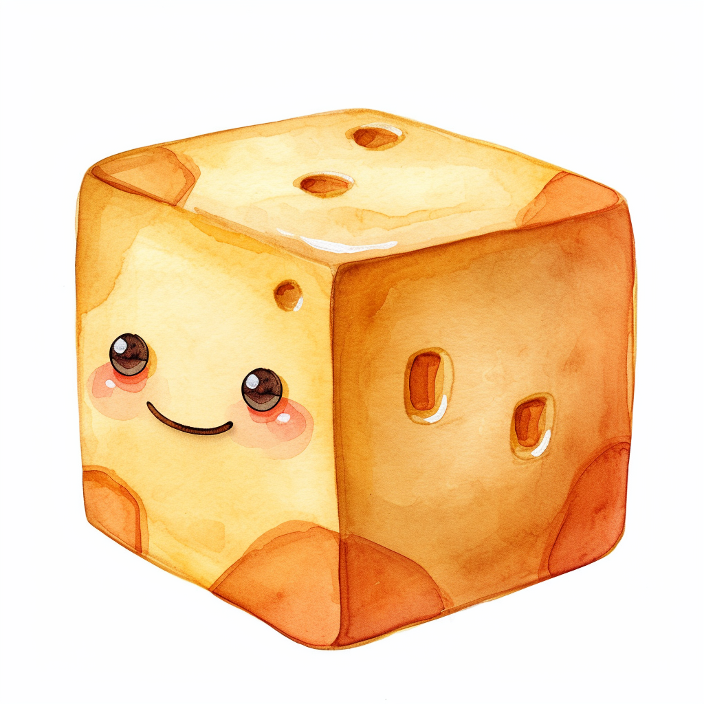 Cute Cartoon Cheese Cube Clipart with White Background