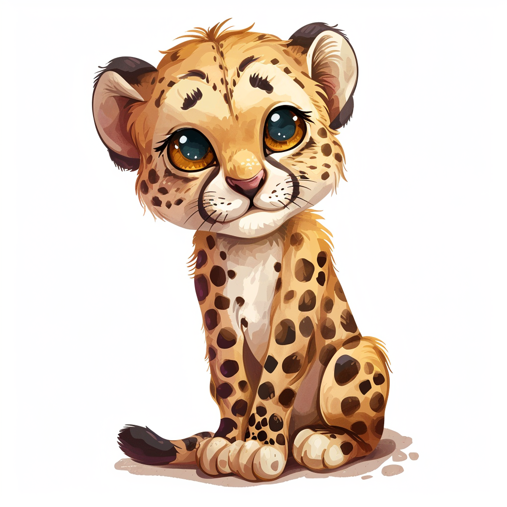 Cute Baby Cheetah Clipart with White Background
