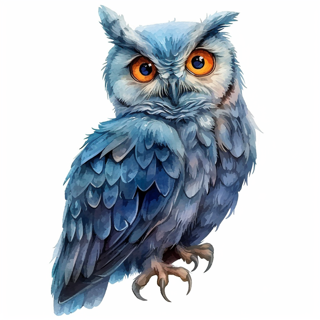 Majestic Blue Owl Clipart with White Background